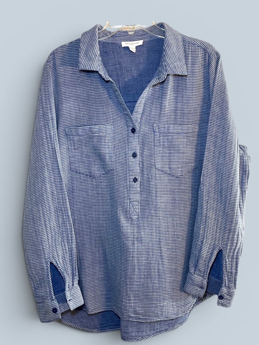 beachlunchlounge Horizontal Blue Stripe Cotton Gauze Popover Size XL